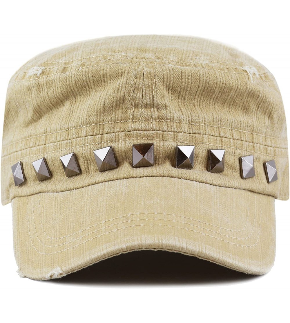 Baseball Caps Women's Distressed Cotton Cadet Cap with Studs - Tan - CR17Z486GCA $11.19