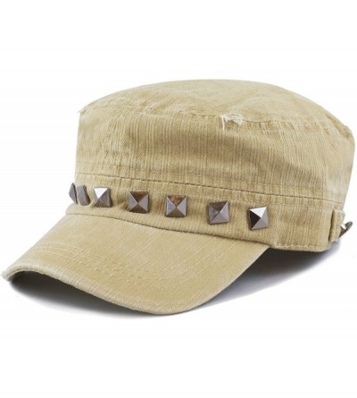 Baseball Caps Women's Distressed Cotton Cadet Cap with Studs - Tan - CR17Z486GCA $11.19