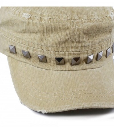 Baseball Caps Women's Distressed Cotton Cadet Cap with Studs - Tan - CR17Z486GCA $11.19