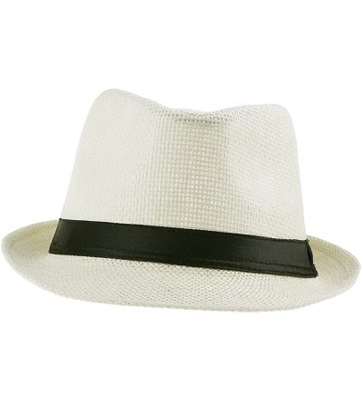 Sun Hats Womens Mens Summer Fedora Hat Caps - Cream - C011K2USGMJ $9.44