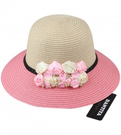 Sun Hats Womens Girl's Straw Cap Beach Sun Hats With Flowers - Pink - CM12MYTZHZG $15.58