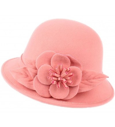 Bucket Hats Womens Flower Felt Cloche Bucket Hat Dress Winter Cap Fashion - Pink - CT1880UGHRL $14.47