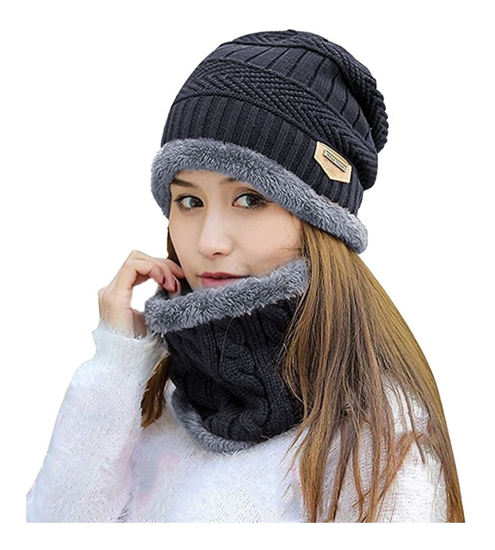 Skullies & Beanies Winter Beanie Hat Scarf Gloves Slouchy Snow Knit Skull Cap Infinity Scarves Touch Screen Mittens for Women...