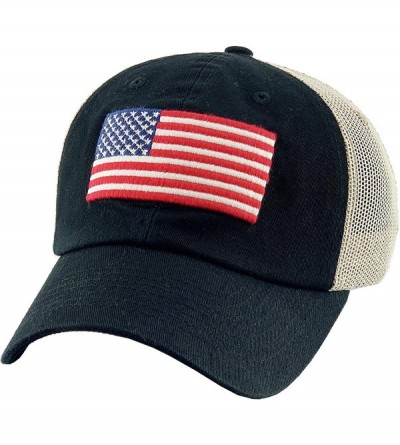 Baseball Caps Women's Adjustable Athletic Trucker Hat Mesh Baseball Cap Dad Hat - Solid Black W/ American Flag - Black/Red - ...