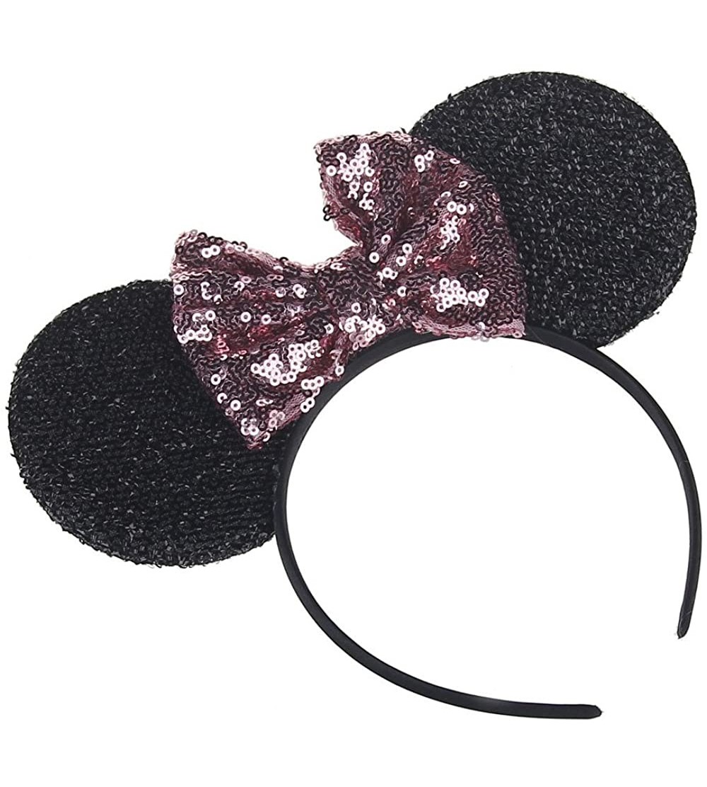 Headbands Sequins Bowknot Lovely Mouse Ears Headband Headwear for Travel Festivals - Pink - CW18569CYRA $11.72
