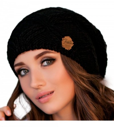 Skullies & Beanies Women - Warm Soft Fleece Knit Slouchy Beanie - Wool Winter Cap - Black - C0186HX4X2G $13.83