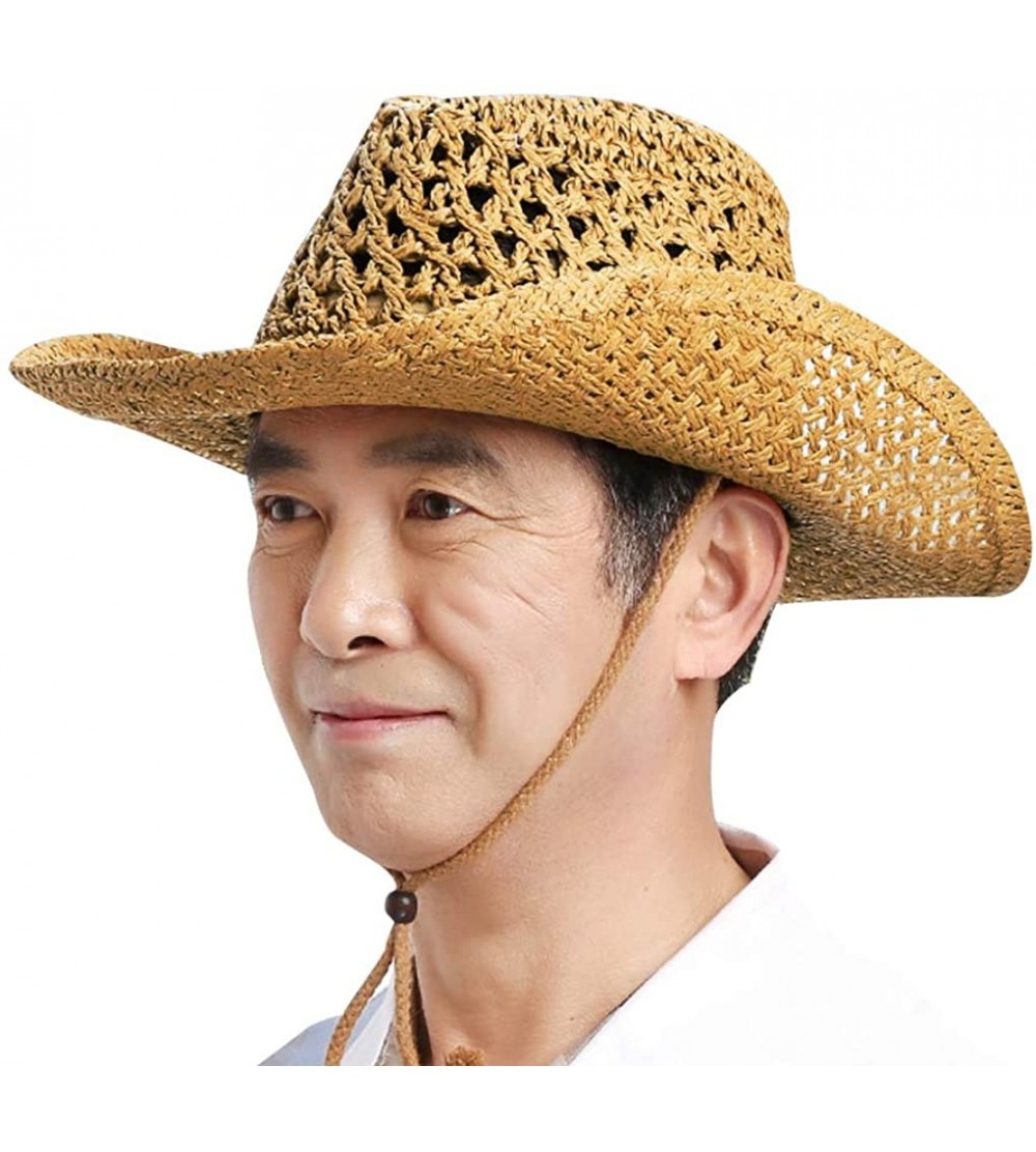 Sun Hats Straw Hat Women Men Cowboy Hat Beach Floppy Sun Hat Brim Summer Sunhat Bush Hat - Khaki - CZ18RH0K40W $16.10