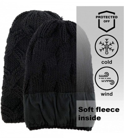 Skullies & Beanies Women - Warm Soft Fleece Knit Slouchy Beanie - Wool Winter Cap - Black - C0186HX4X2G $13.83