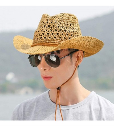 Sun Hats Straw Hat Women Men Cowboy Hat Beach Floppy Sun Hat Brim Summer Sunhat Bush Hat - Khaki - CZ18RH0K40W $16.10
