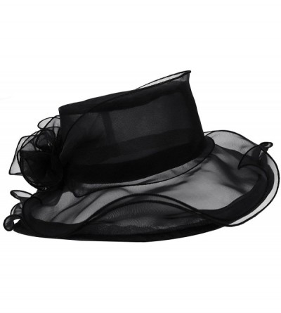 Sun Hats Womens Kentucky Derby Sun Hat Wide Brim Wedding Church Racing A002 - Black - C511MP67YPX $11.60