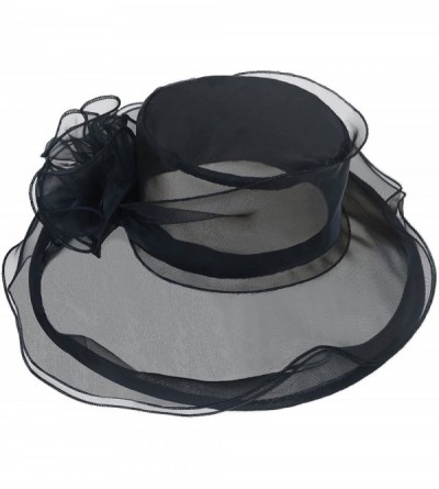 Sun Hats Womens Kentucky Derby Sun Hat Wide Brim Wedding Church Racing A002 - Black - C511MP67YPX $11.60