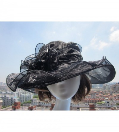 Sun Hats Womens Kentucky Derby Sun Hat Wide Brim Wedding Church Racing A002 - Black - C511MP67YPX $11.60