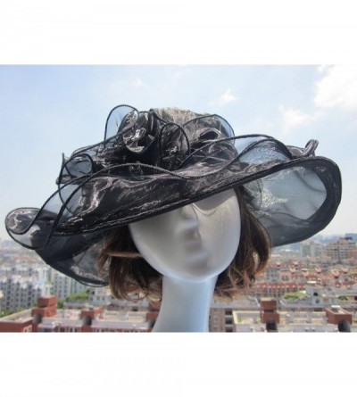 Sun Hats Womens Kentucky Derby Sun Hat Wide Brim Wedding Church Racing A002 - Black - C511MP67YPX $11.60