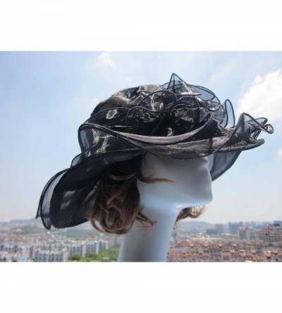 Sun Hats Womens Kentucky Derby Sun Hat Wide Brim Wedding Church Racing A002 - Black - C511MP67YPX $11.60