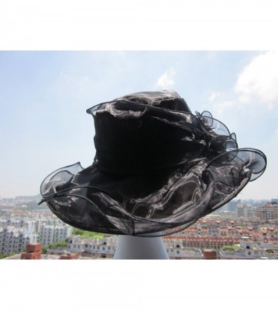 Sun Hats Womens Kentucky Derby Sun Hat Wide Brim Wedding Church Racing A002 - Black - C511MP67YPX $11.60