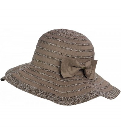 Sun Hats Women's Two Tone Weaved Removable Bow Floppy Brim Sun Hat - Latte - CO12CU9T9FR $12.49