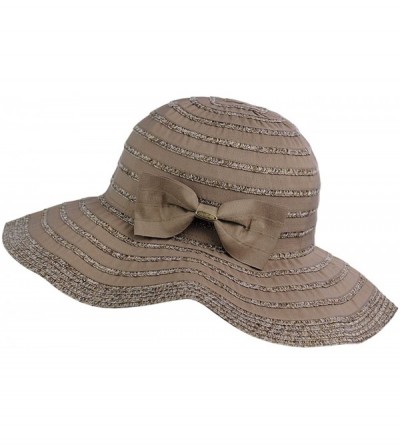 Sun Hats Women's Two Tone Weaved Removable Bow Floppy Brim Sun Hat - Latte - CO12CU9T9FR $12.49
