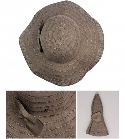 Sun Hats Women's Two Tone Weaved Removable Bow Floppy Brim Sun Hat - Latte - CO12CU9T9FR $12.49