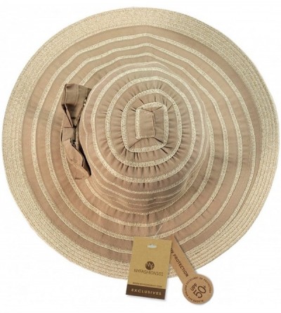 Sun Hats Women's Two Tone Weaved Removable Bow Floppy Brim Sun Hat - Latte - CO12CU9T9FR $12.49