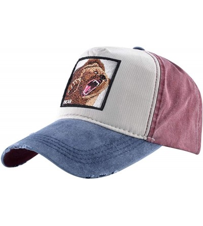 Baseball Caps Unisex Animal Embroidered Baseball Caps Strapback Square Patch Dad Hat - Blue Red Bear - CA18SGWRAS2 $11.41