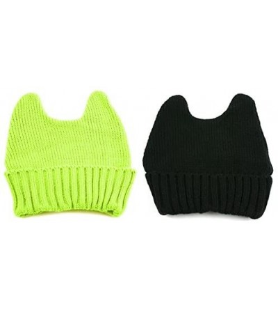 Skullies & Beanies Women Pussy Cat Beanie - 2 Pcs Black & Neongreen - C5128SOU8L7 $12.01