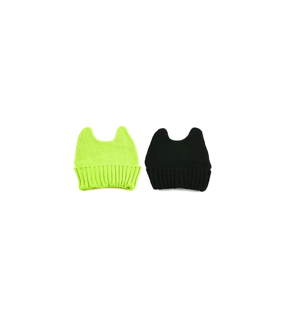 Skullies & Beanies Women Pussy Cat Beanie - 2 Pcs Black & Neongreen - C5128SOU8L7 $12.01