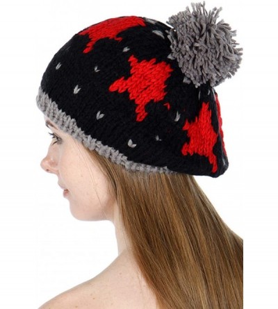 Skullies & Beanies Women Knit Beret Beanie Hat with Pompom Cute Soft Slouchy Ribbed Handmade Warm Winter Cap - Hearts Black -...