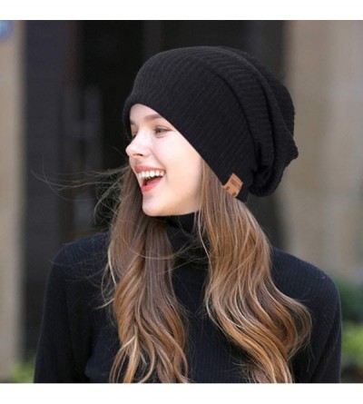 Skullies & Beanies Large Beanie for Men Winter Oversized Knit Cap Womens Slouchy Hat B309 - B011s-black - CJ18Z8SAGAC $9.68