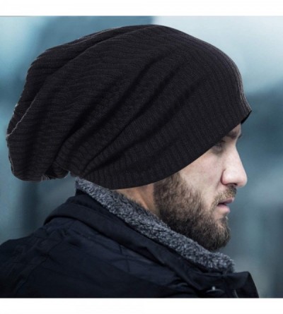 Skullies & Beanies Large Beanie for Men Winter Oversized Knit Cap Womens Slouchy Hat B309 - B011s-black - CJ18Z8SAGAC $9.68