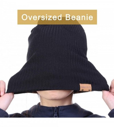 Skullies & Beanies Large Beanie for Men Winter Oversized Knit Cap Womens Slouchy Hat B309 - B011s-black - CJ18Z8SAGAC $9.68