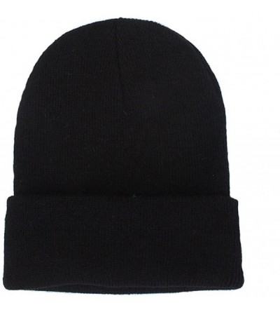 Skullies & Beanies Unisex Cuff Warm Winter Hat Knit Plain Skull Beanie Toboggan Knit Hat/Cap - Black - CL1865L6H3E $8.27