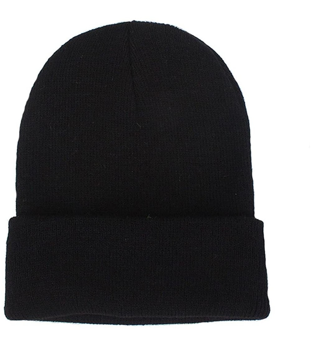 Skullies & Beanies Unisex Cuff Warm Winter Hat Knit Plain Skull Beanie Toboggan Knit Hat/Cap - Black - CL1865L6H3E $8.27