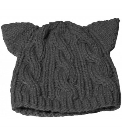 Skullies & Beanies Knit Dog Ear Hat for Women Knitting Crochet Handmade Warmer Beanie Cap - Dark Grey - CE189TR7XQD $20.74