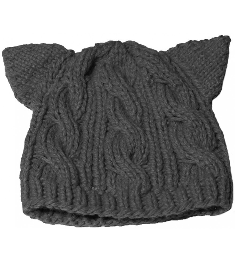Skullies & Beanies Knit Dog Ear Hat for Women Knitting Crochet Handmade Warmer Beanie Cap - Dark Grey - CE189TR7XQD $9.70