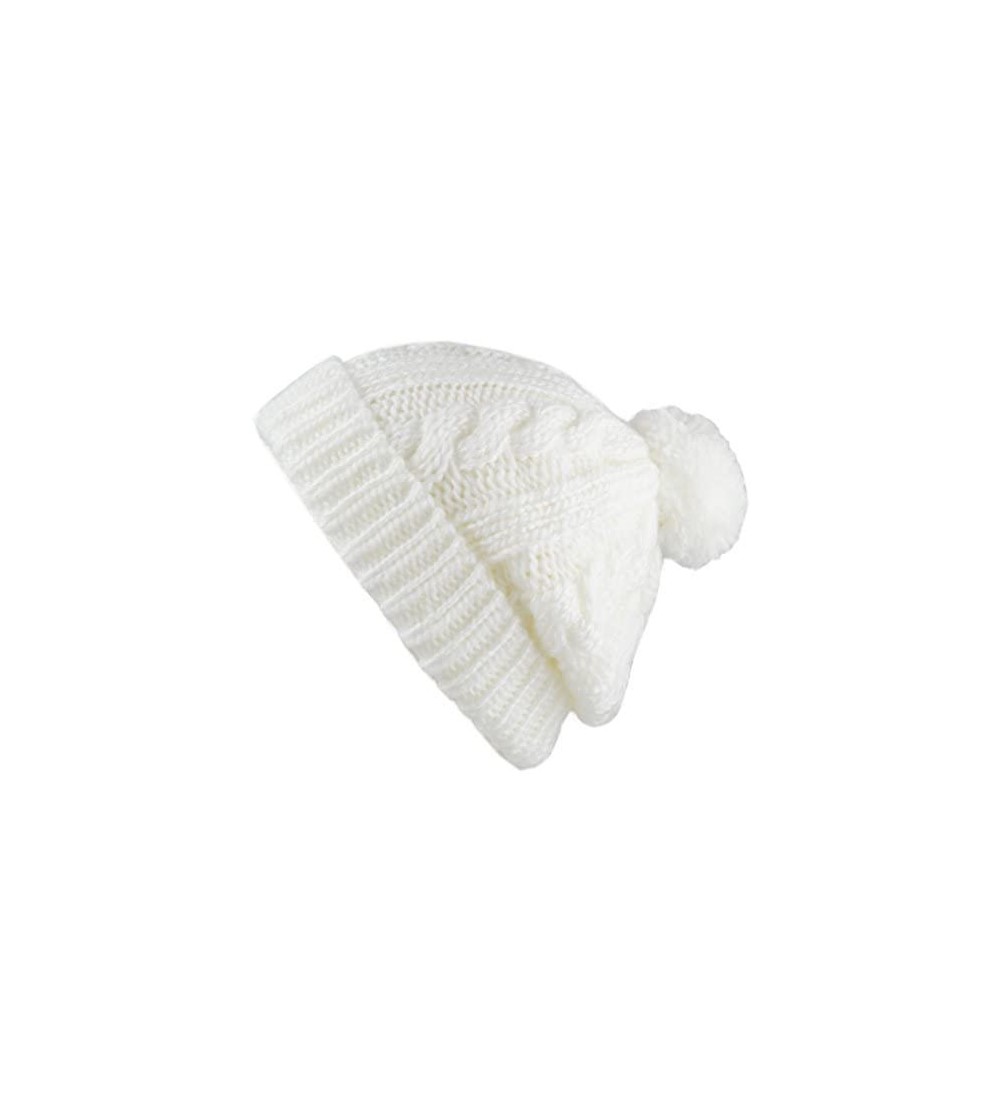 Skullies & Beanies Women Winter Oversized Chunky Thick Stretchy Knitted Pom Pom Beanie Fleece Lined Beanie Hat - 1. Curly Whi...