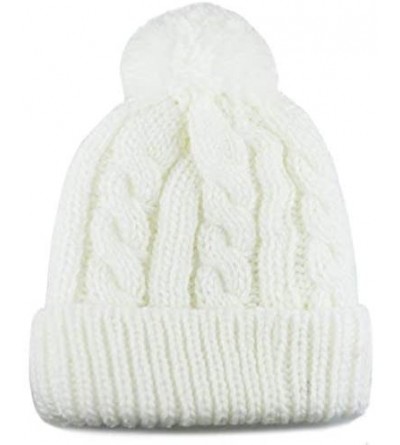 Skullies & Beanies Women Winter Oversized Chunky Thick Stretchy Knitted Pom Pom Beanie Fleece Lined Beanie Hat - 1. Curly Whi...