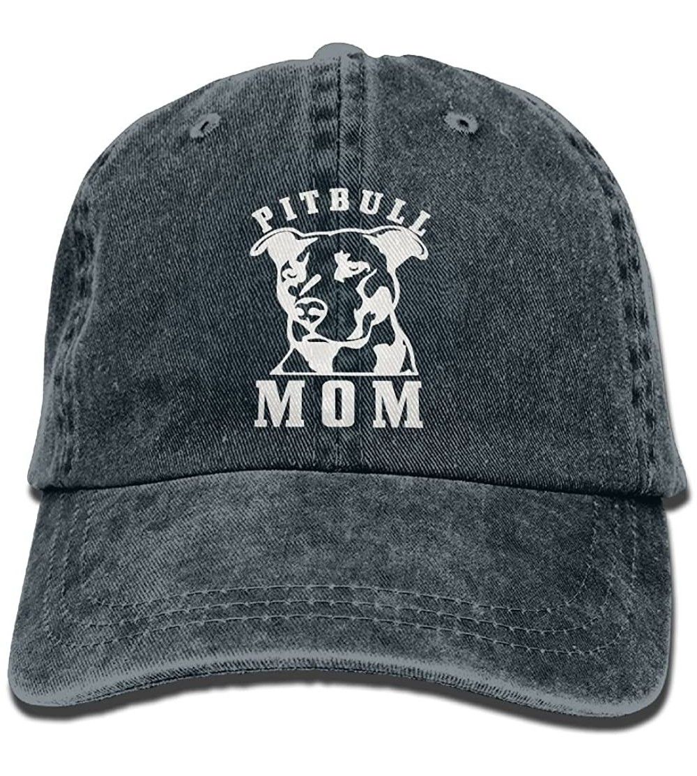 Baseball Caps Proud Pitbull Mom Hipster Unisex Denim Jeans Adjustable Baseball Hat Hip-Hop Cap Gift for Women - Navy - CI1803...