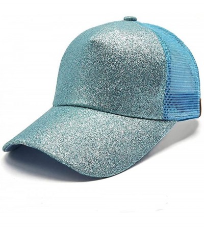 Baseball Caps Trend Glitter Baseball Cap High Ponytail Women's Messy Bun Glitter Trucker Baseball Cap Special Women Girl - CY...