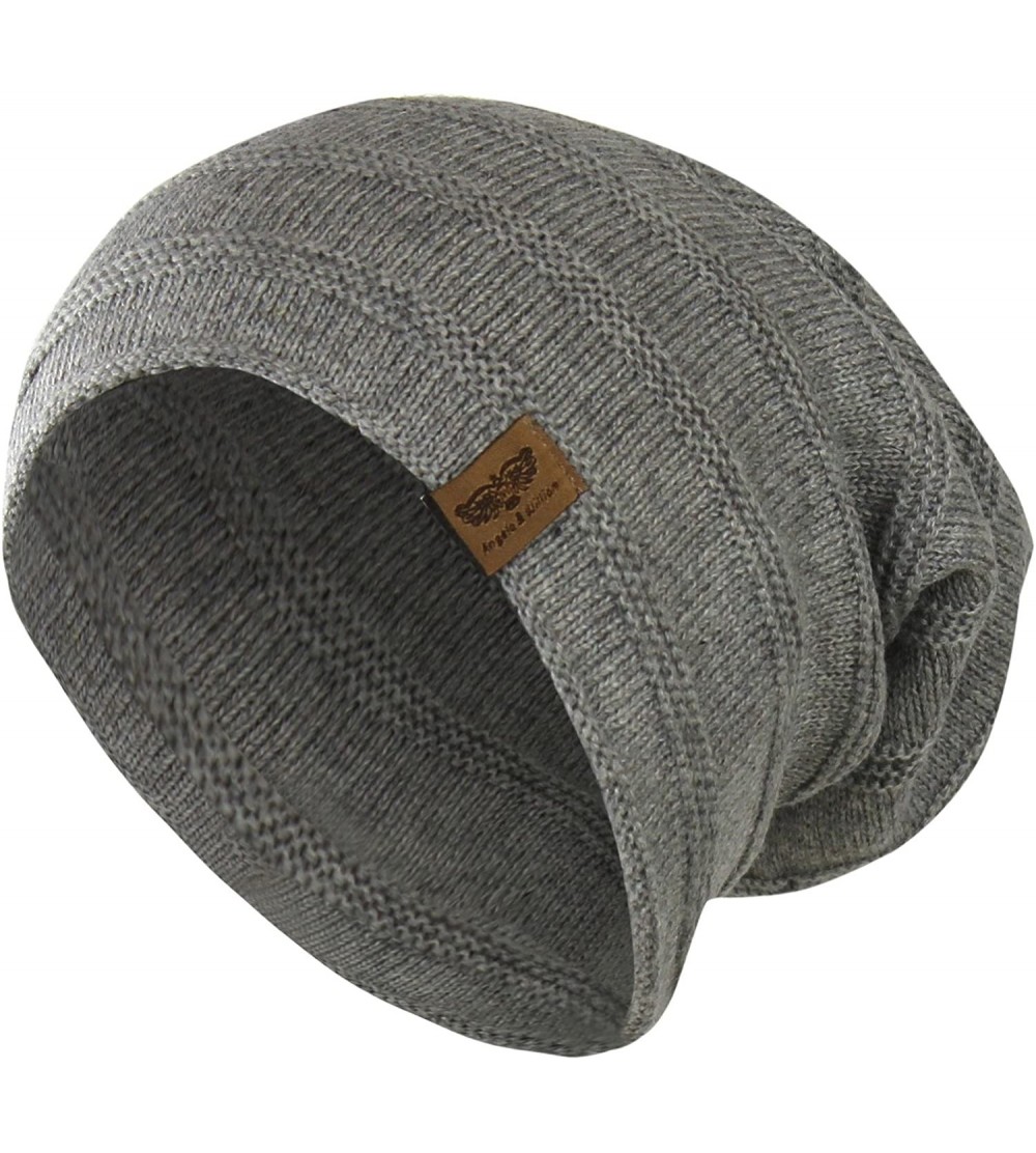 Skullies & Beanies Reversible Winter Knit Slouchy Beanie Hat - Unisex Knitted Slouch Cap - Grey - C112M8JYEG3 $14.40