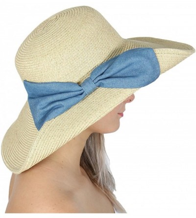 Sun Hats Beach Hats for Women Wide Brim Summer Sun hat- Floppy Paper Straw Foldable Packable - Ribbon Light Natural - CQ18ER4...