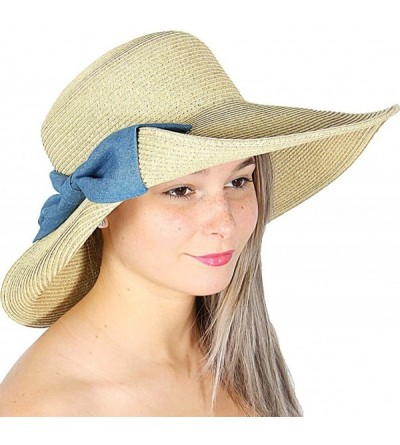Sun Hats Beach Hats for Women Wide Brim Summer Sun hat- Floppy Paper Straw Foldable Packable - Ribbon Light Natural - CQ18ER4...