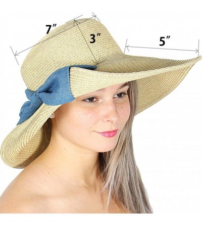 Sun Hats Beach Hats for Women Wide Brim Summer Sun hat- Floppy Paper Straw Foldable Packable - Ribbon Light Natural - CQ18ER4...