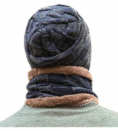 Skullies & Beanies Mens Winter Knitting Wool Warm Hat Daily Slouchy Hats Beanie Skull Cap - Navy(hat+scarf) - CI18LDMQSTK $11.76