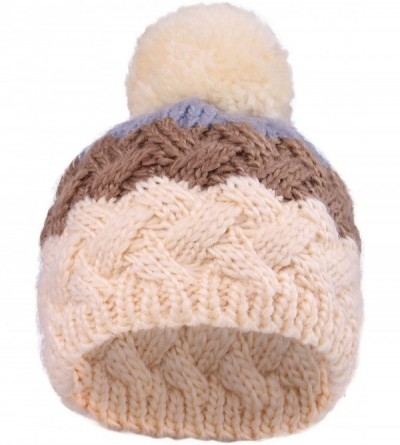 Skullies & Beanies Boys Girls Kids Knit Beanie with Pompom Toddlers Winter Hat Cap - Cream/Khaki/Grey - CV18539QXOS $10.25