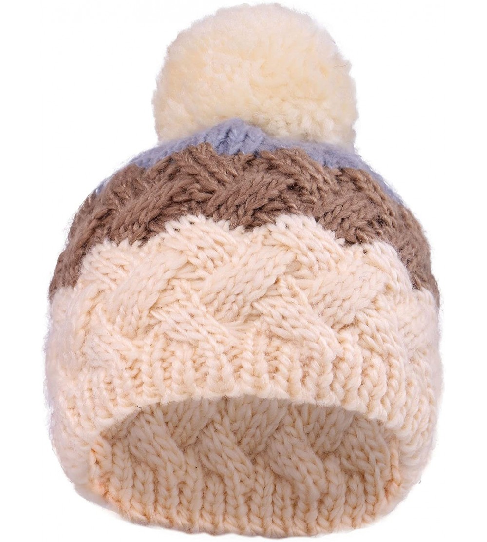 Skullies & Beanies Boys Girls Kids Knit Beanie with Pompom Toddlers Winter Hat Cap - Cream/Khaki/Grey - CV18539QXOS $10.25