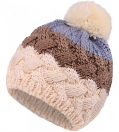 Skullies & Beanies Boys Girls Kids Knit Beanie with Pompom Toddlers Winter Hat Cap - Cream/Khaki/Grey - CV18539QXOS $10.25