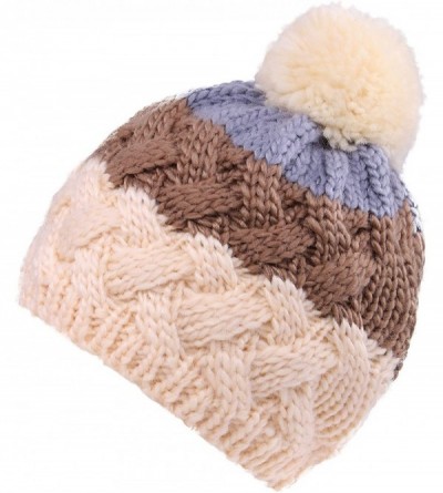 Skullies & Beanies Boys Girls Kids Knit Beanie with Pompom Toddlers Winter Hat Cap - Cream/Khaki/Grey - CV18539QXOS $10.25