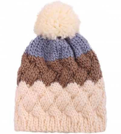 Skullies & Beanies Boys Girls Kids Knit Beanie with Pompom Toddlers Winter Hat Cap - Cream/Khaki/Grey - CV18539QXOS $10.25