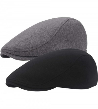 Newsboy Caps 2 Pack Newsboy Hats for Men- Cotton Flat Ivy Gatsby Driving Hat Cap - A-black+dark Gray - CU18Y55Y84X $32.29