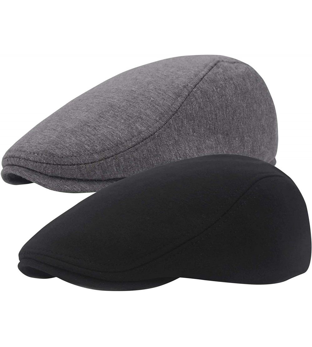 Newsboy Caps 2 Pack Newsboy Hats for Men- Cotton Flat Ivy Gatsby Driving Hat Cap - A-black+dark Gray - CU18Y55Y84X $18.56